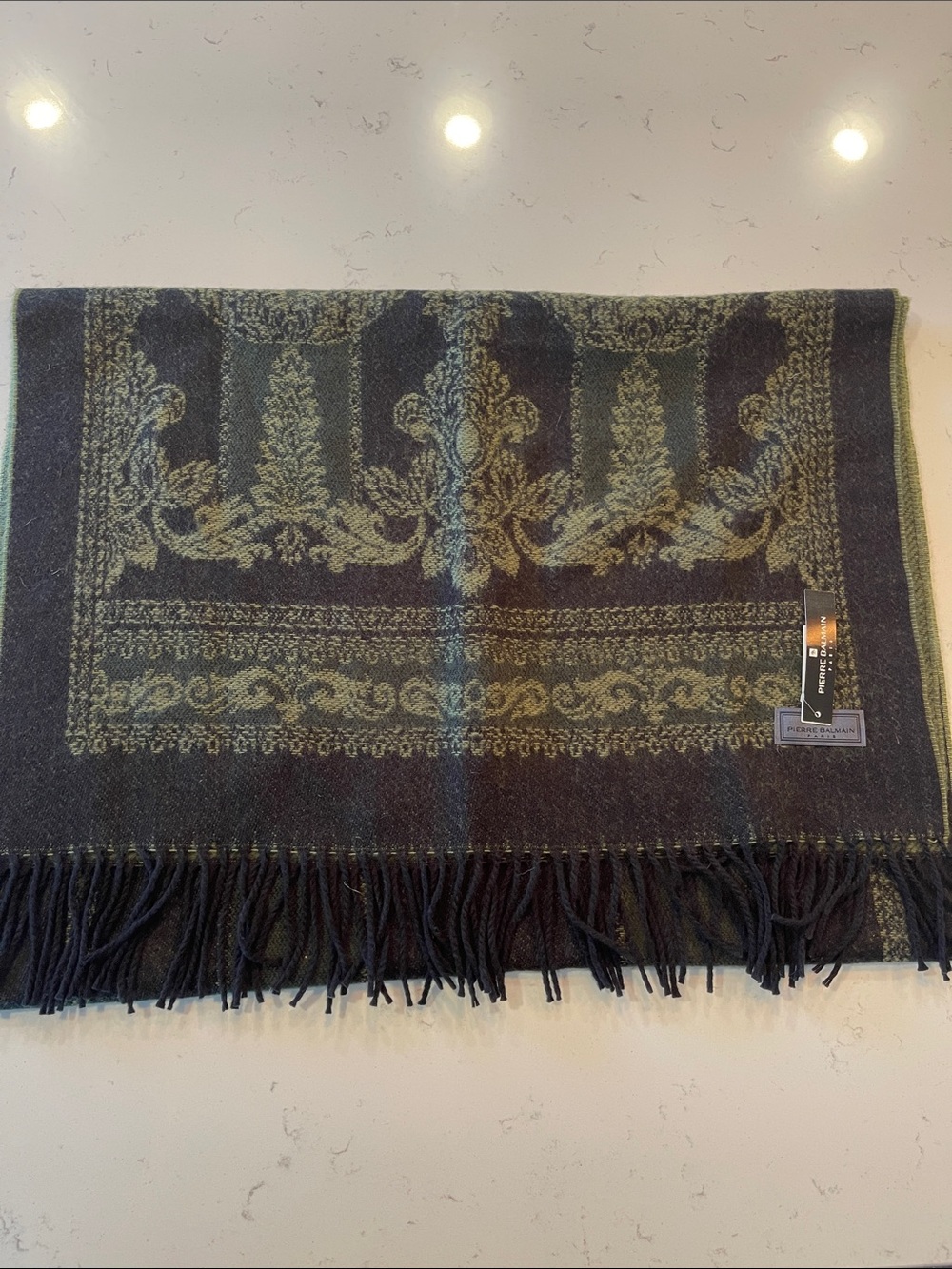 Pierre Balmain Paris Fringed Black/Green Women’s Stole/Wrap/Scarf